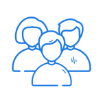 Blue icon showing a group of people.